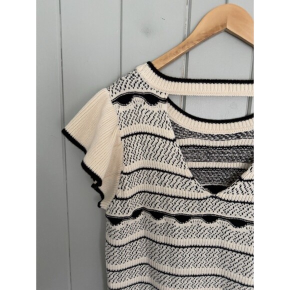Baltic Born Herriman Knit Top 1X Black White Flutter Short Sleeves Fair Isle - Picture 6 of 7